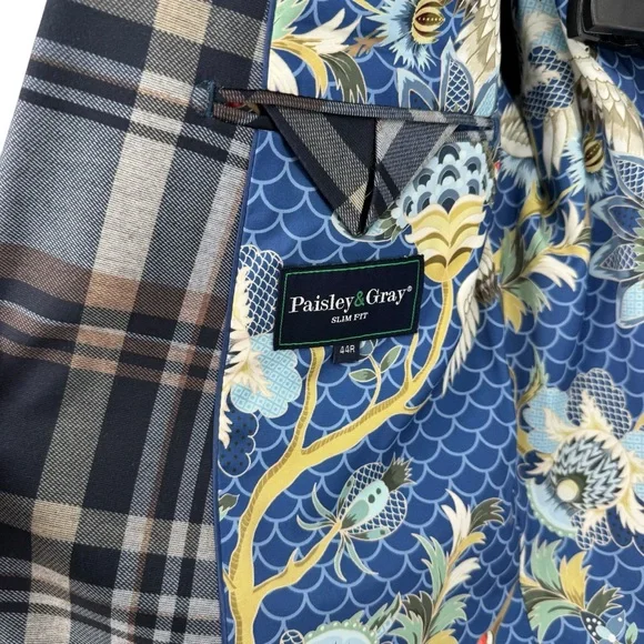 Paisley and Grey Slim Fit Plaid Blazer 44R